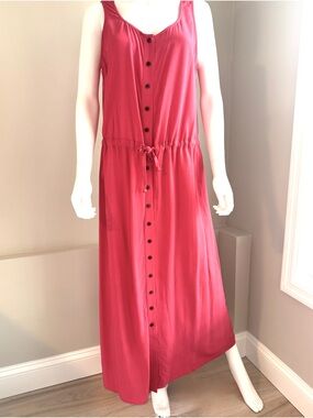 J Till Medium Red Sleeveless Tank Button Front Maxi Dress Tie Waist